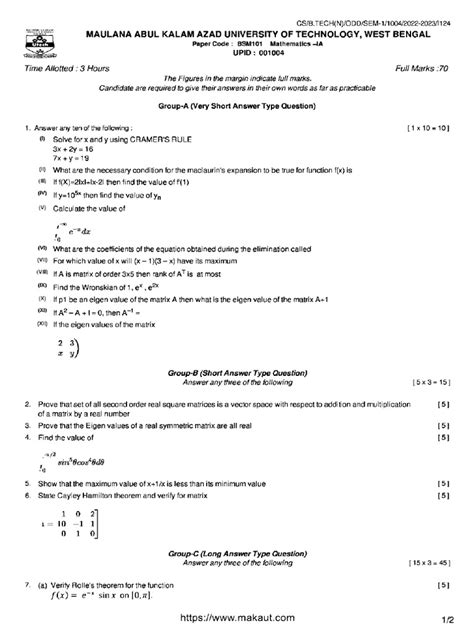 B.Tech First Semester Maths Matrix 的图像结果