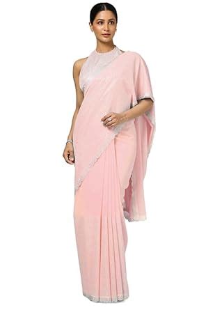 Buy Soch Womens Peach Georgette Embellished Saree With Sequins at Amazon.in