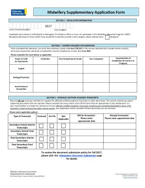 Fillable Online ryerson Midwifery Supplementary Application form Fax ...