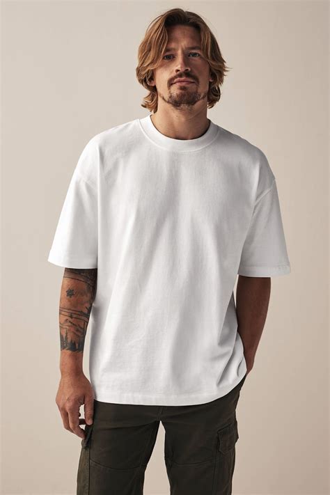 Mens Next White Oversized Heavyweight 100% Cotton T-Shirt - white ...