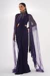 Buy Purple Lycra Beads, Stones, Pearls High Embroidered Cape Pre-draped ...