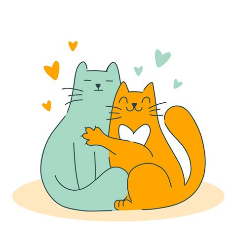 Hugging cute couple of cartoon funny cats vector isolated on white ...