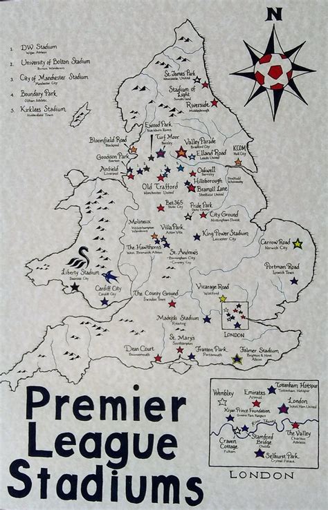 Premier League Stadiums Map - Etsy