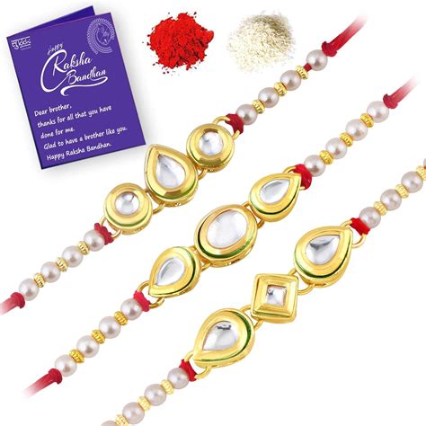 Sukkhi Rakhi Pretty Kundan Rakhi Combo & Designer Gold Plated Premium ...