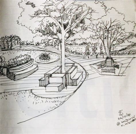 Park Drawing on Notebook