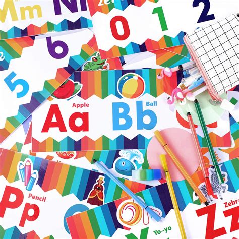 12 Pieces Educational Preschool Posters Alphabet Number Classroom Wall ...