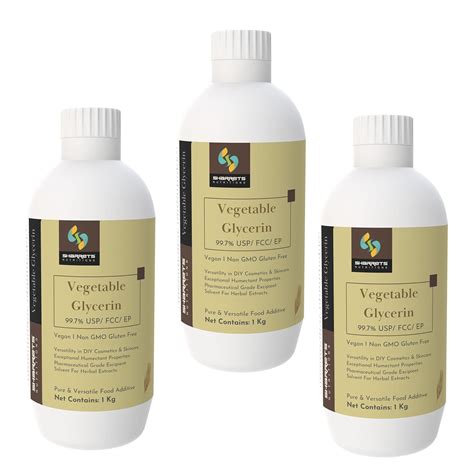 Sharrets Pure Vegetable Glycerin USP Food Grade, 1 Kg x 3 - Versatile ...