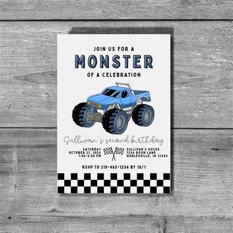 Monster Truck Party Invitation Boy Birthday Invitation - Etsy