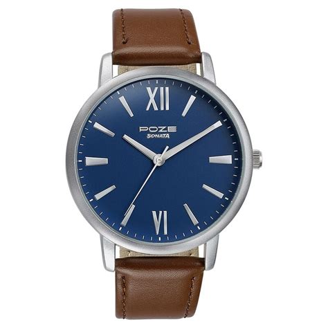 Sonata Poze Quartz Analog Blue Dial Leather Strap Watch for Men