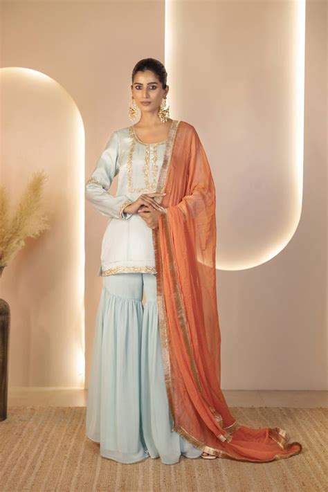 Heavy-Embroidered Crystal Organza Kurta with Garara and Dupatta – The ...