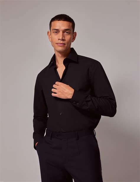 Men's Black Slim Shirt - Mid-Collar | Hawes & Curtis