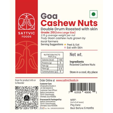 Double Drum Roasted Cashew Nuts with skin – Sattvic Foods