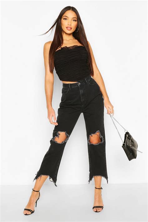 Tall Denim Ripped & Frayed Knee Straight Jeans