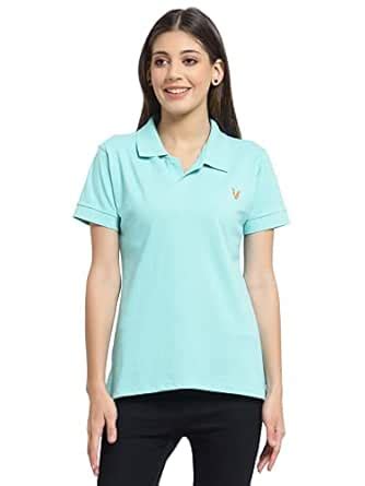 Buy UZARUS Women's Cotton Polo Collar Neck T-Shirt Top (XXL, SEA Blue ...