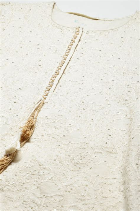 Natural Cotton Asymmetric Set Kurta Palazzo Suit Set at Biba India