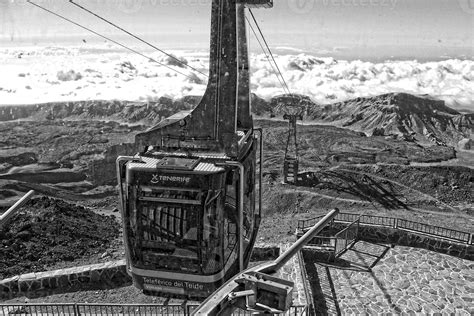 volcanic landscape with a cable car to the top of the mountain of the ...