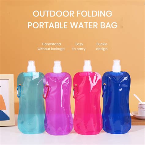 harmtty Collapsible Water Bottle 480ml BPA Free Reusable Water Pouch ...