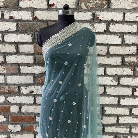Bridal Tara Blue Silver Embroidered Net Sequin Dupatta – anokherang
