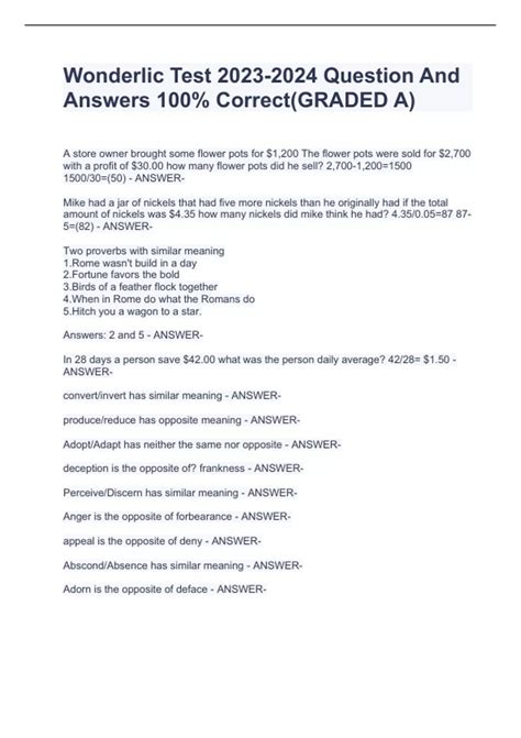 Wonderlic Test Question And Answers 100% Correct(GRADED A) - Wonderlic ...