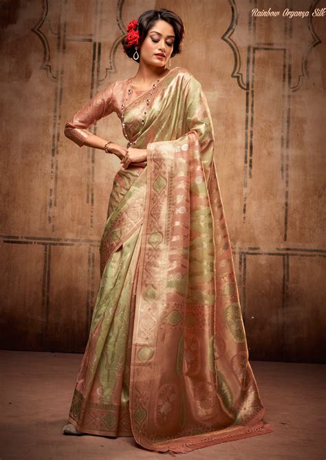 Pure Handloom Banarasi Organza Sarees Online – Sunasa