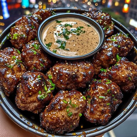 Korean BBQ Beef Bites with Sweet Soy Garlic Dipping Sauce - Lora Chef