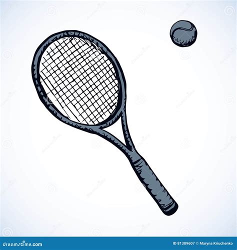 Tennis Racket and Ball. Vector Drawing Stock Vector - Illustration of ...