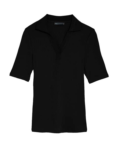 Buy Ribbed Collared Regular Fit Half Sleeve Top at Marks & Spencer