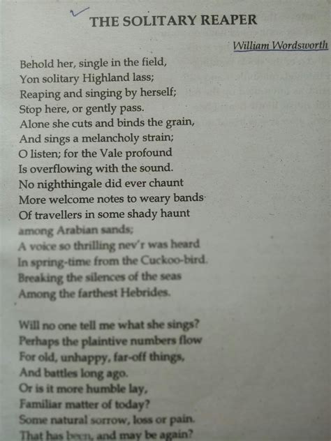 William Wordsworth Solitary Reaper