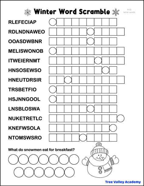 5 Printable Winter Word Scrambles - Tree Valley Academy