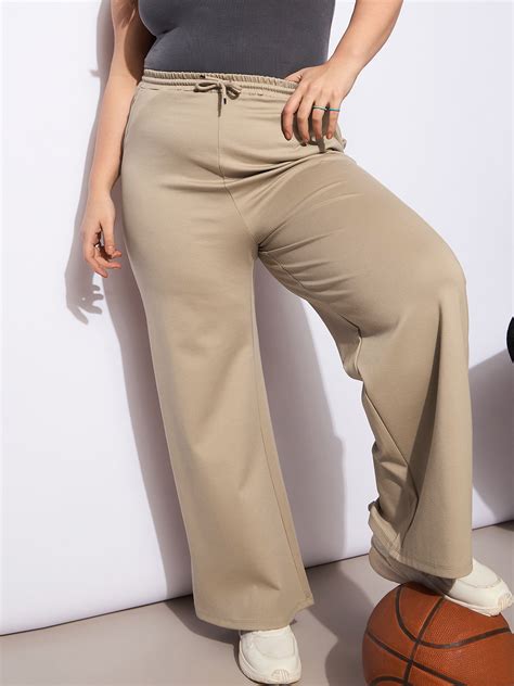 Women Light Beige Roma Elasticated Straight Pants
