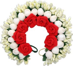 AccessHer Tiny Red Roses Ivory-Toned Handcrafted Beaded Floral Gajra ...