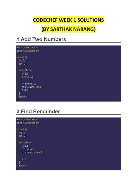 5 6231269523769525362 - CODECHEF WEEK 1 SOLUTIONS (BY SARTHAK NARANG) 1 ...