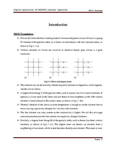 VLSI Design: Operation of MOSFET and Current Equations - Studocu