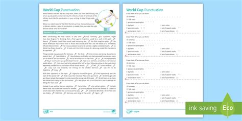 Missing Punctuation Worksheet with Answers | Football
