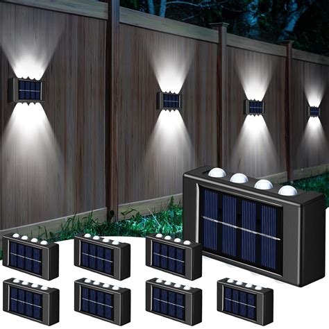 Rossesay 8 Pack Solar Wall Lights for Outside 6000K Cold Solar Fence ...