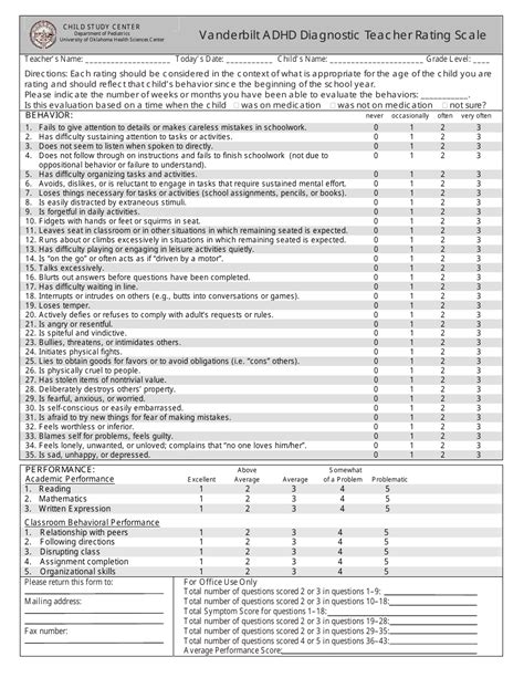 Vanderbilt Adhd Diagnostic Teacher Rating Scale - University of ...