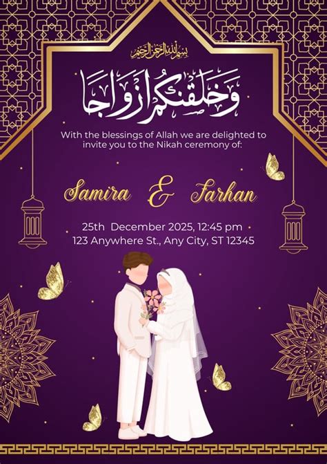 Free Custom Muslim Wedding Invitation Templates - Canva
