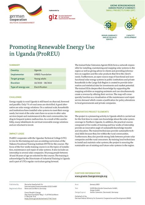 Promoting Renewable Energy Use in Uganda (ProREU) - energypedia