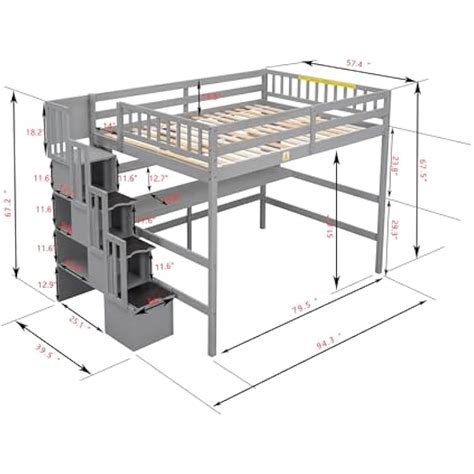 SOFTSEA Full Loft Bed with Desk & Storage Stairs, India | Ubuy