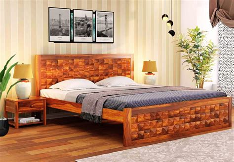 Pandit Furniture Art Sheesham Wood Queen Size Beds Without Storage ...
