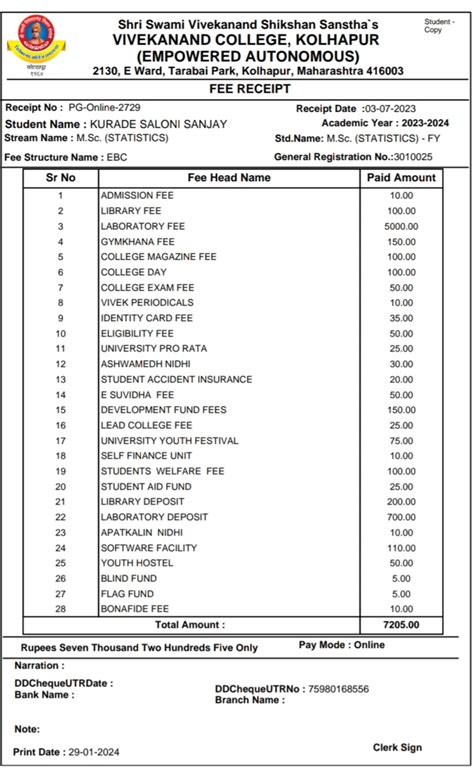 year wise student progression, Department of Stastistics, Vivekanand ...
