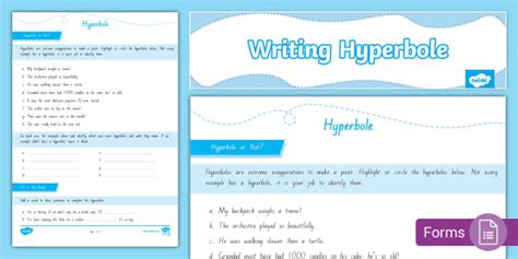 Level 3 Writing - Hyperbole Worksheet