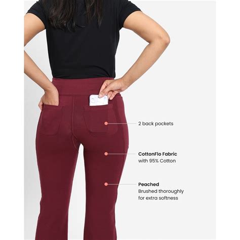 Buy Bliss Club Women Burgundy Groove-In Cotton Flare Pants Regular with ...