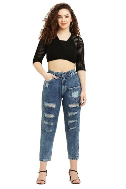 Buy Ocean Mart Denim Creation Damage Design Mom Fit Denim Jeans for ...
