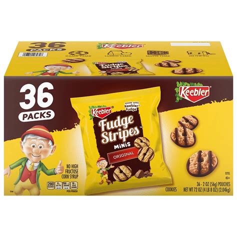 Keebler Mini Fudge Stripe Cookies, 2 Ounce Pack, Shortbread with Real ...