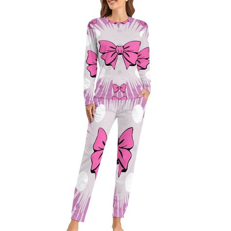 Pink Bow Background Pajamas 2 Pieces Pajama Sets Woman Long Sleeve ...