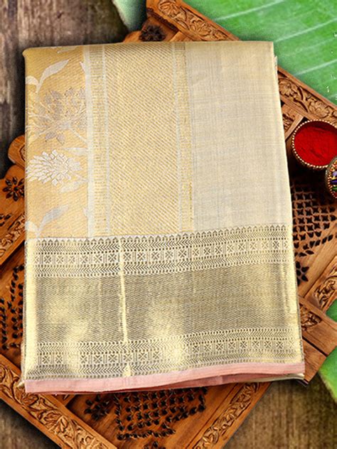 Premium Pure Silk Tissue Dhoti and Towel Set with 5" inch Jari Border ...
