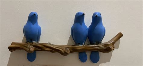 eCraftIndia 3 Blue Birds Sitting on Tree Branch Decorative Key Holder ...