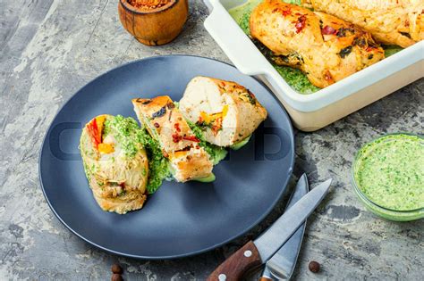 Rolled chicken stuffed with stuffing | Stock image | Colourbox