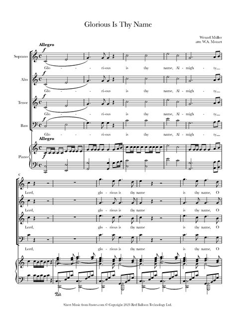 Mozart, Wolfgang Amadeus - Glorious Is Thy Name Sheet music for Choir ...